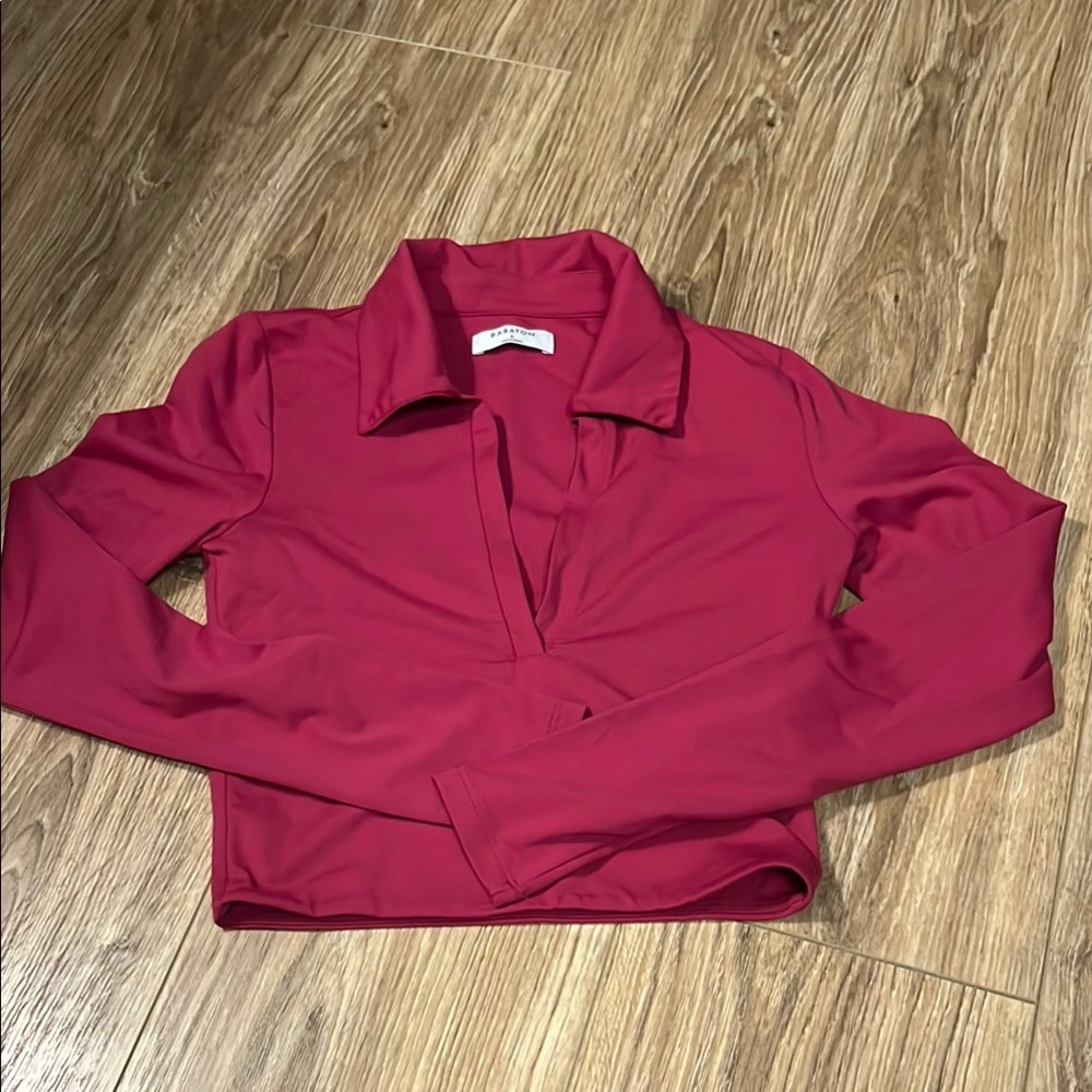 Babaton Raspberry Pink Notched Collar Crop Top - Picture 1 of 5